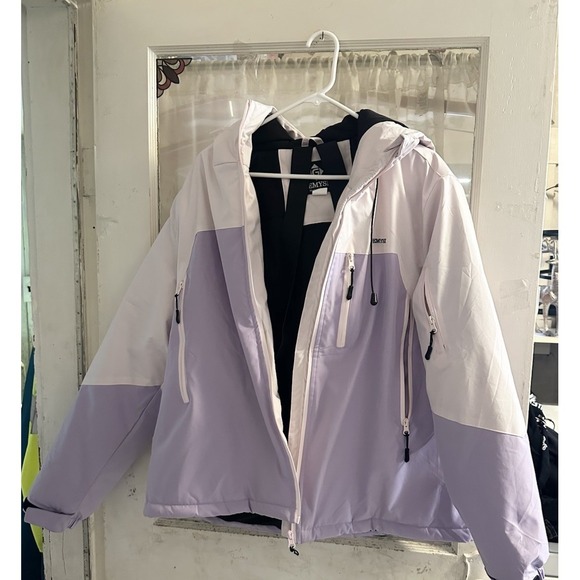 Gemyse Jackets & Blazers - GEMYSE Women's Ski Snow Jacket Hooded Color Block Purple White XL Waterproof